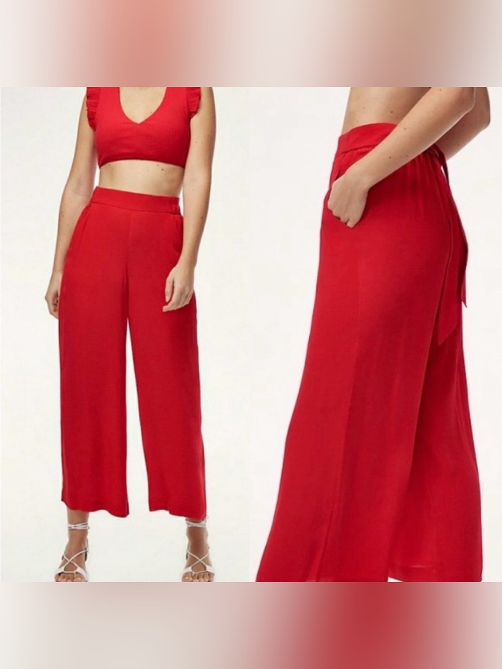 Aritzia Wilfred Red Wide-Leg Tie-Waist Faun Pant
